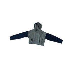 Cropped Gray Hoodie With Contrast Sleeves By Ups & Downs Size L Womens Casual We